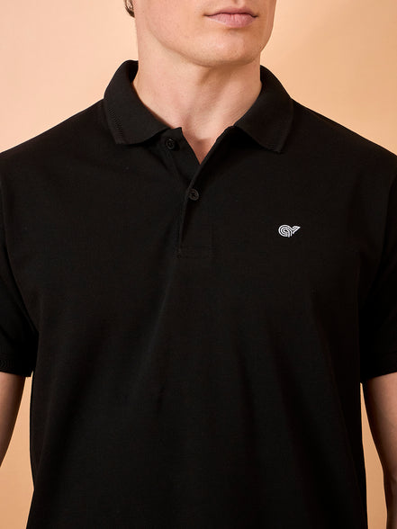 Men Black Solid Regular Fit T-Shirt