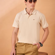 Men Beige Solid Regular Fit T-Shirt