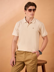 Men Beige Solid Regular Fit T-Shirt
