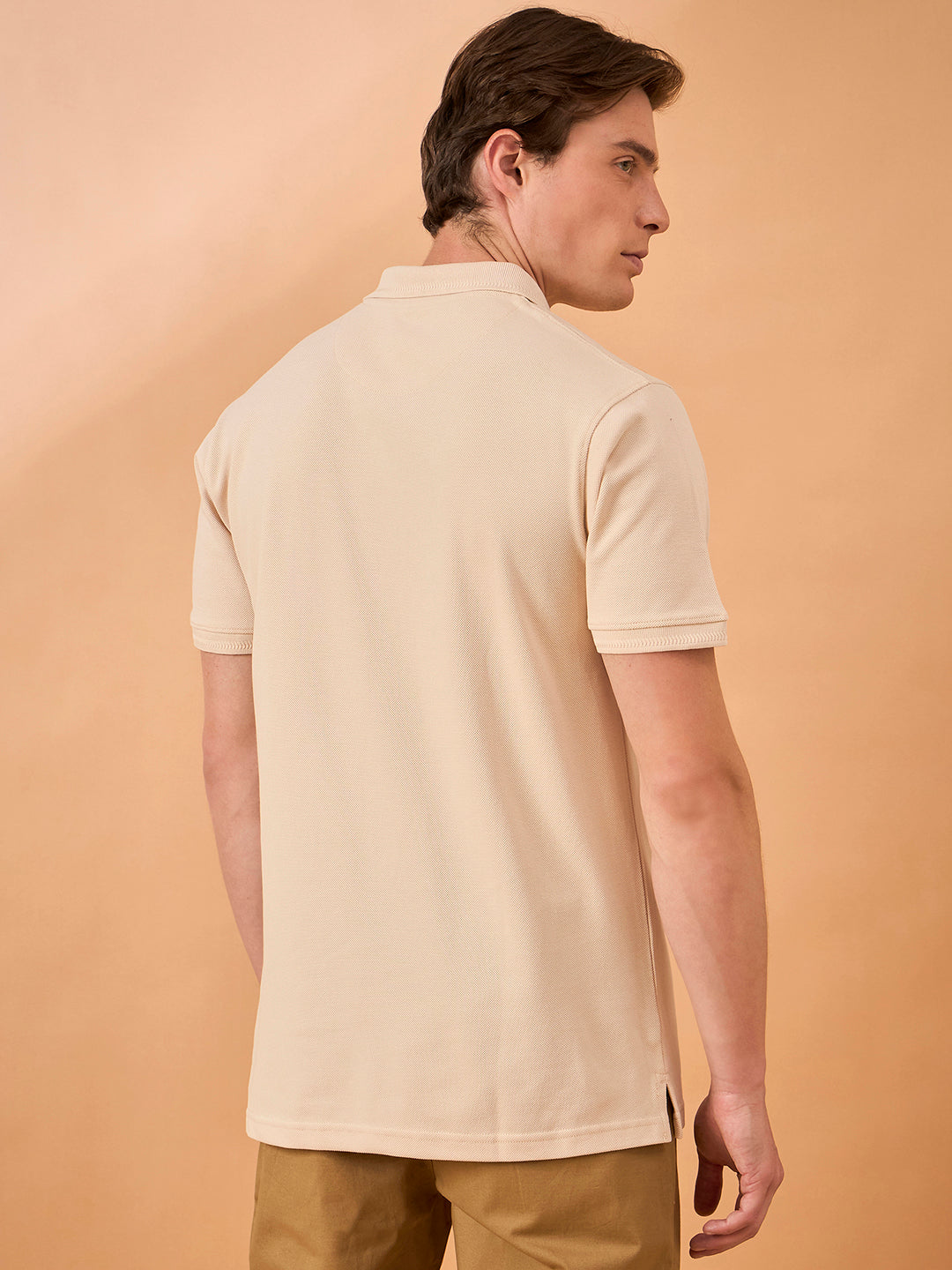 Men Beige Solid Regular Fit T-Shirt