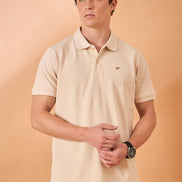 Men Beige Solid Regular Fit T-Shirt