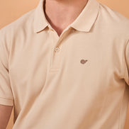 Men Beige Solid Regular Fit T-Shirt