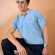 Men Light Blue Solid Regular Fit T-Shirt