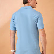 Men Light Blue Solid Regular Fit T-Shirt