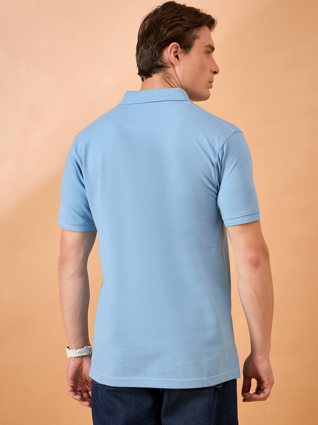 Men Light Blue Solid Regular Fit T-Shirt