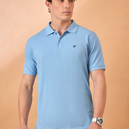Men Light Blue Solid Regular Fit T-Shirt
