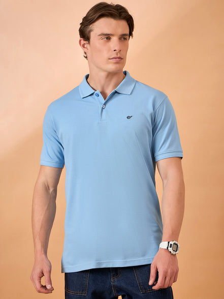 Men Light Blue Solid Regular Fit T-Shirt