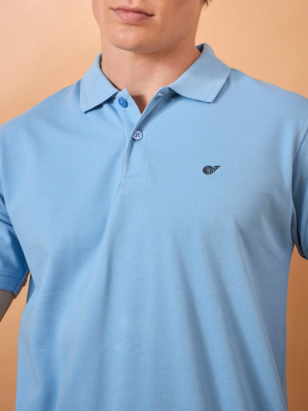 Men Light Blue Solid Regular Fit T-Shirt