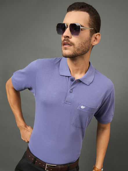 Club York Men Purple Polo neck T-Shirt