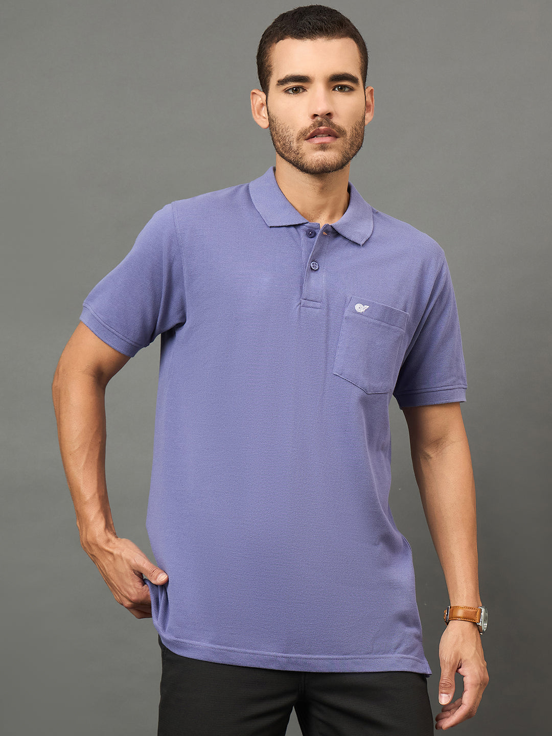 Club York Men Purple Polo neck T-Shirt