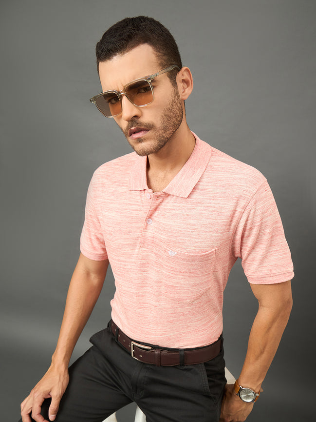 Club York Men Peach Polo neck T-Shirt
