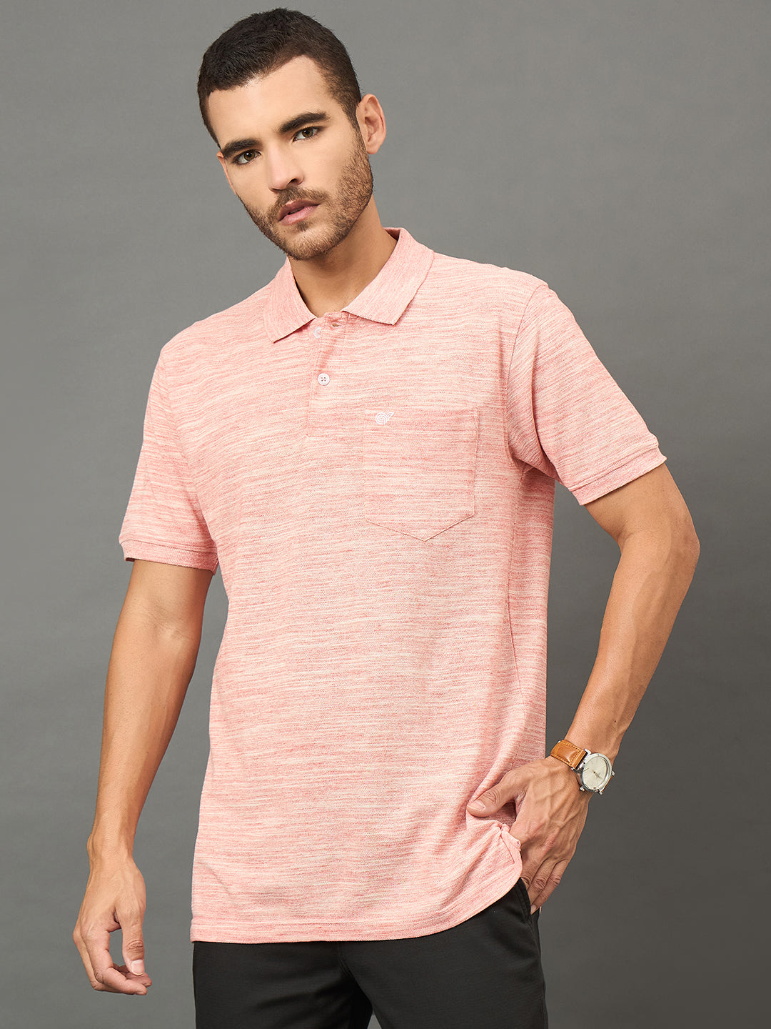 Club York Men Peach Polo neck T-Shirt