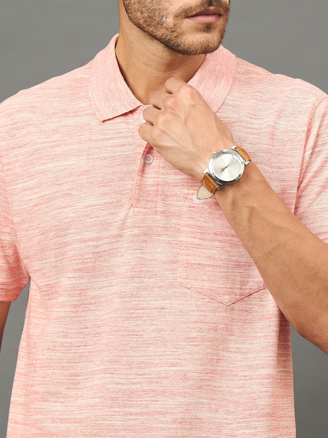Club York Men Peach Polo neck T-Shirt