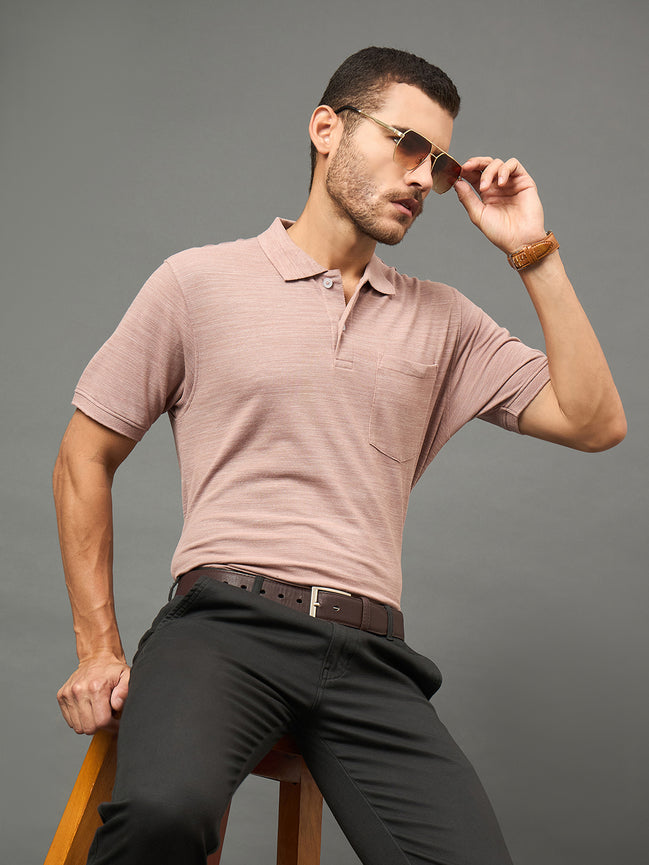 Club York Men Fawn Polo neck T-Shirt