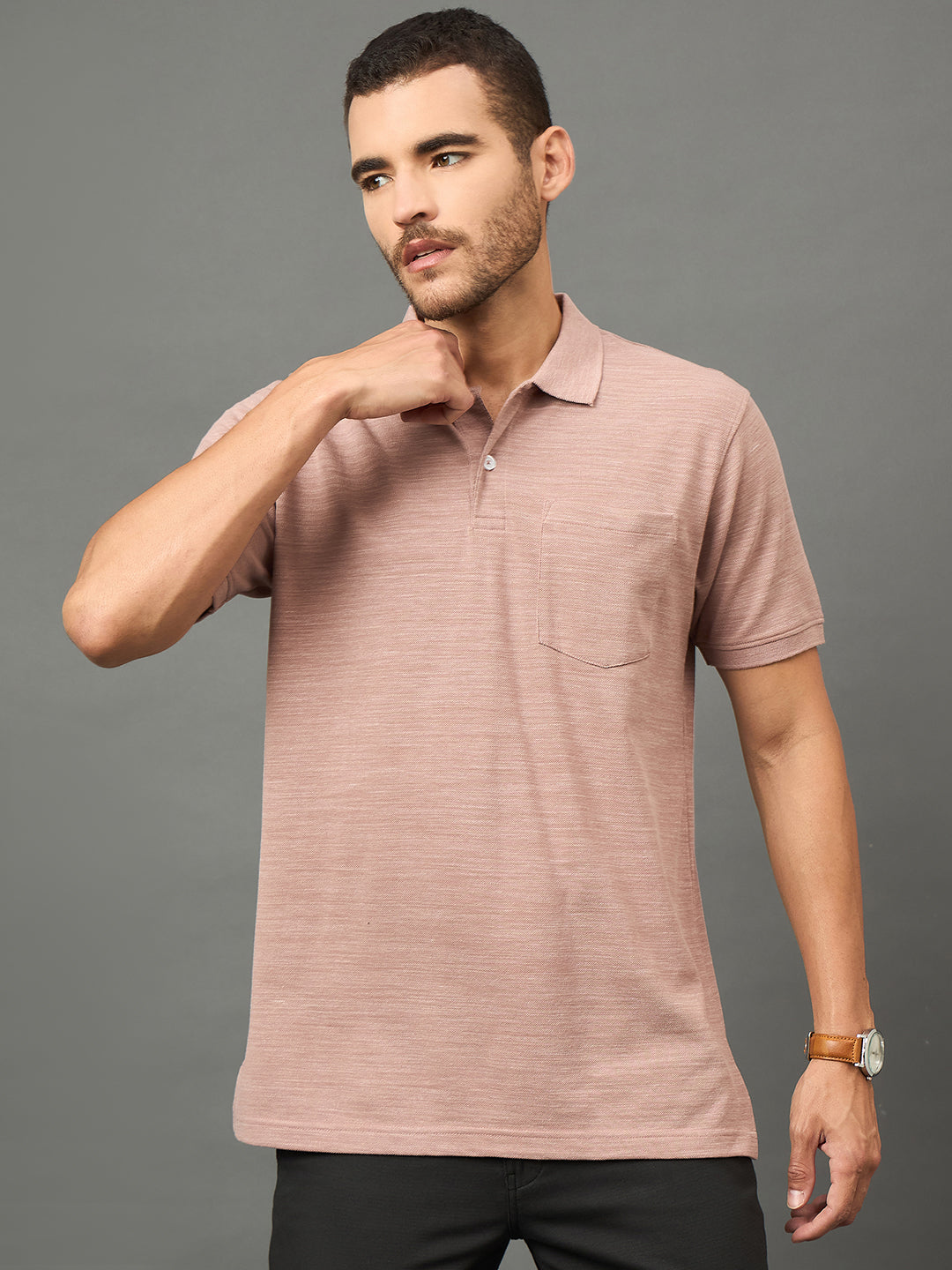 Club York Men Fawn Polo neck T-Shirt