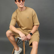 Camel Solid Over Size Short