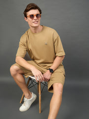 Camel Solid Over Size Short