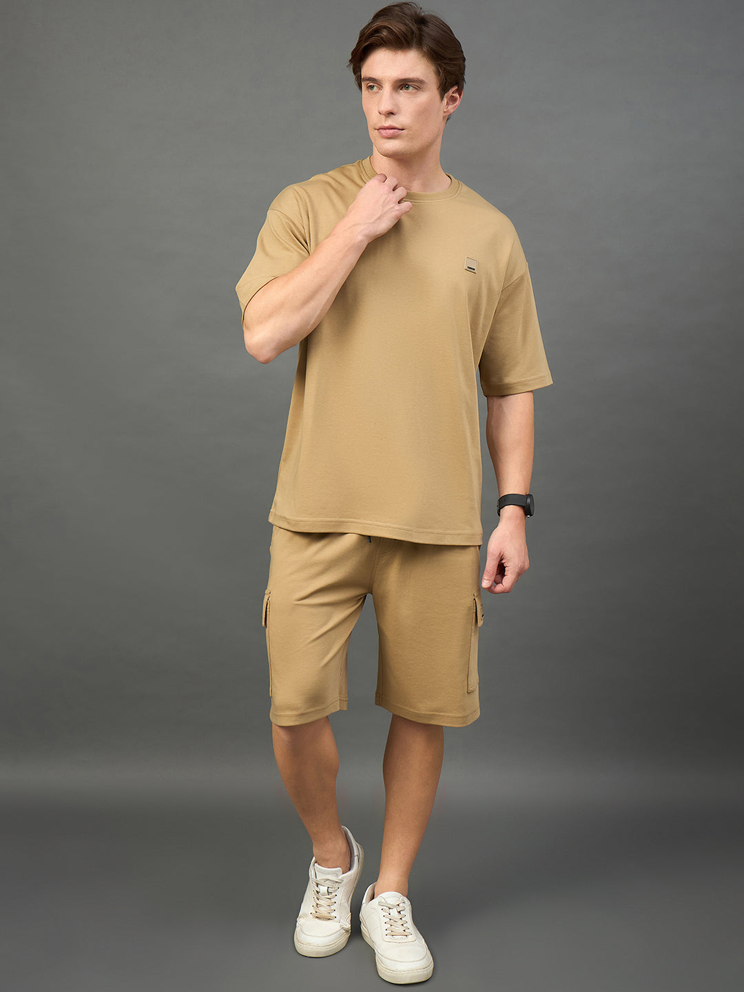 Camel Solid Over Size Short