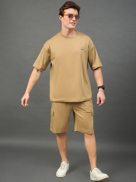 Camel Solid Over Size Short