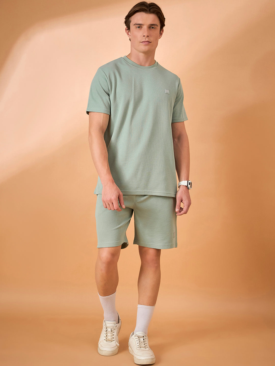 Men Light Green Solid Regular Fit Short