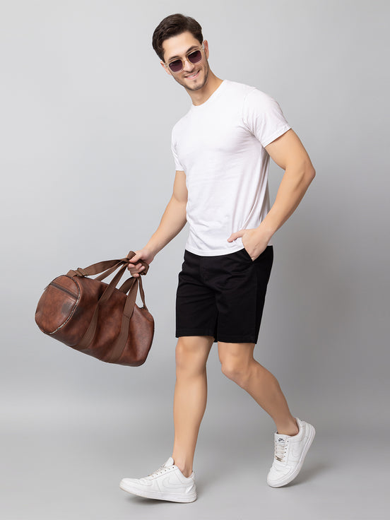 Black Solid Woven Short