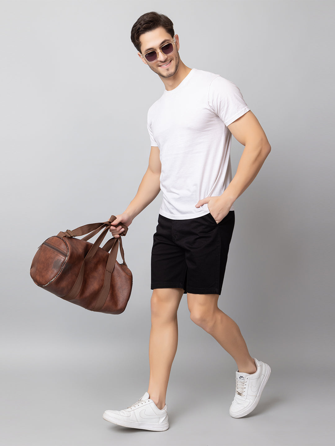 Black Solid Woven Short