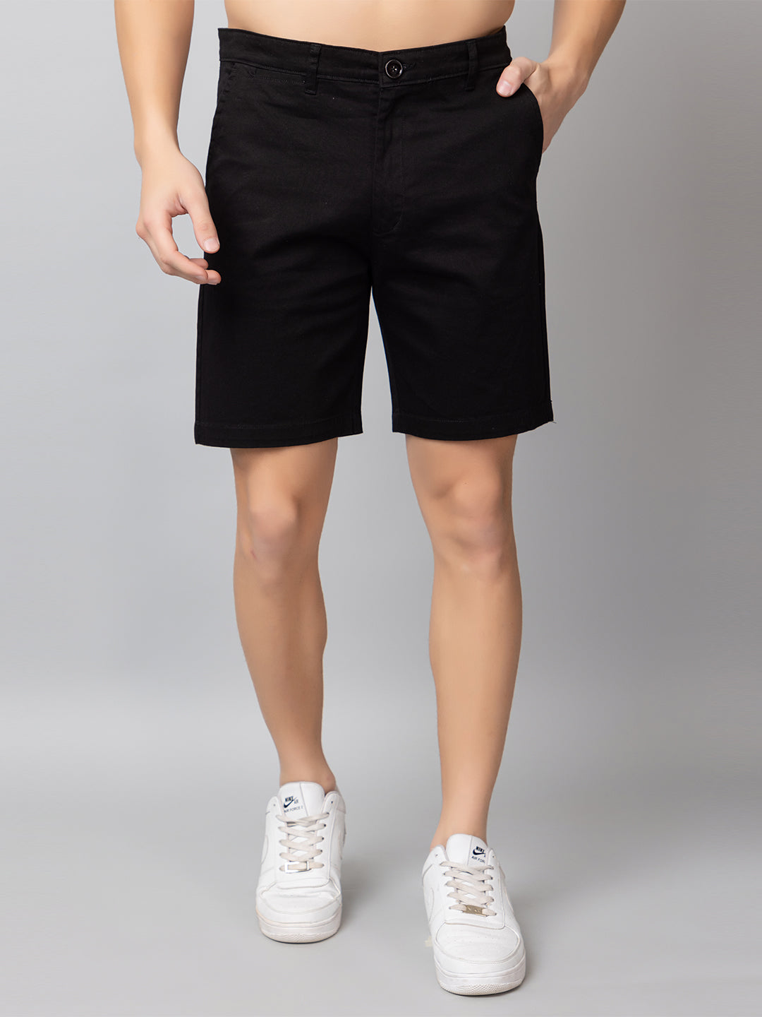 Black Solid Woven Short