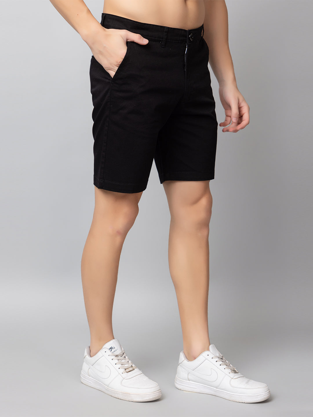 Black Solid Woven Short