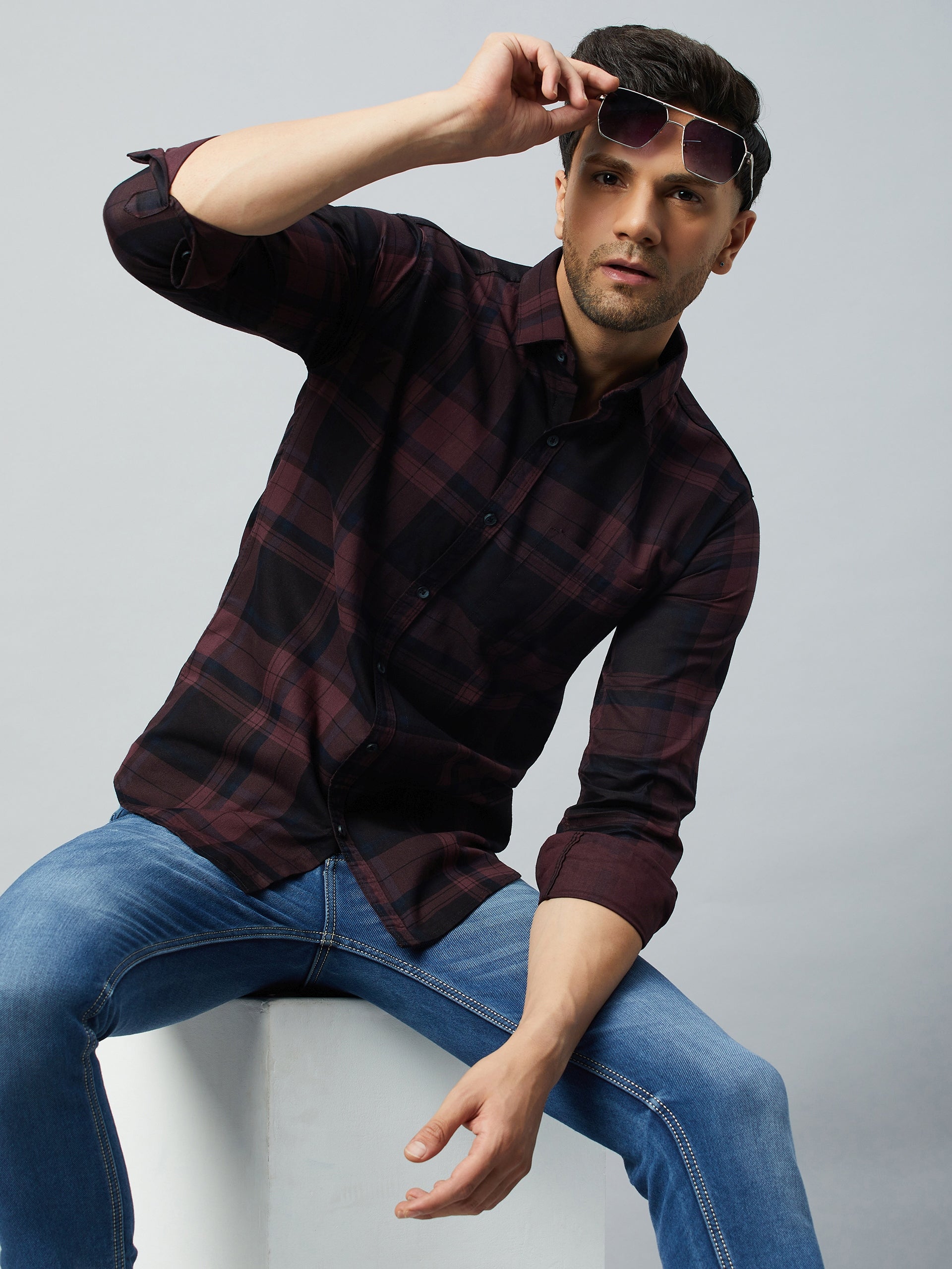 Maroon Full Sleeve Check Shirt