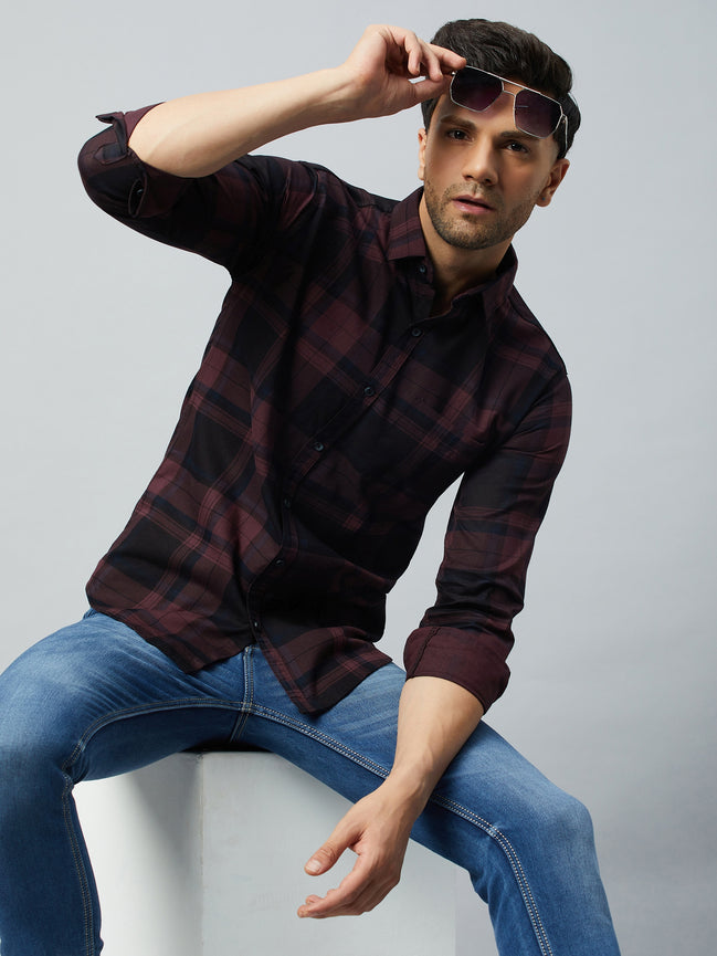Maroon Full Sleeve Check Shirt