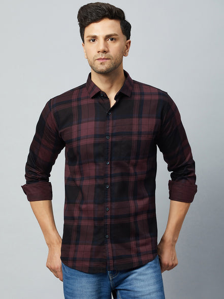 Maroon Full Sleeve Check Shirt