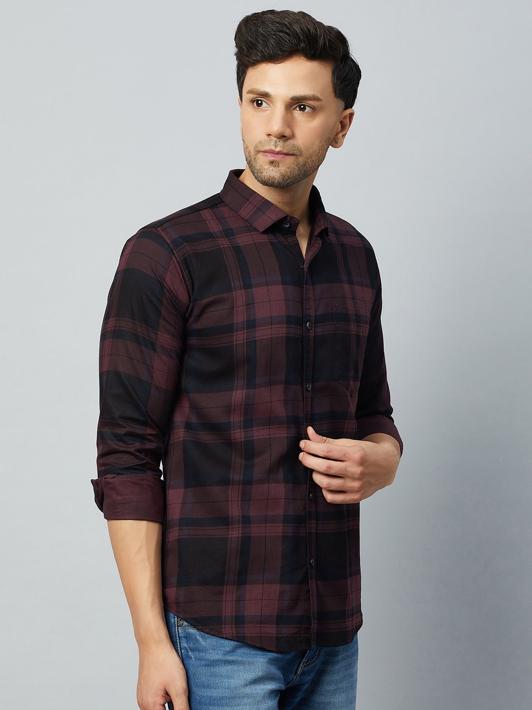 Maroon Full Sleeve Check Shirt