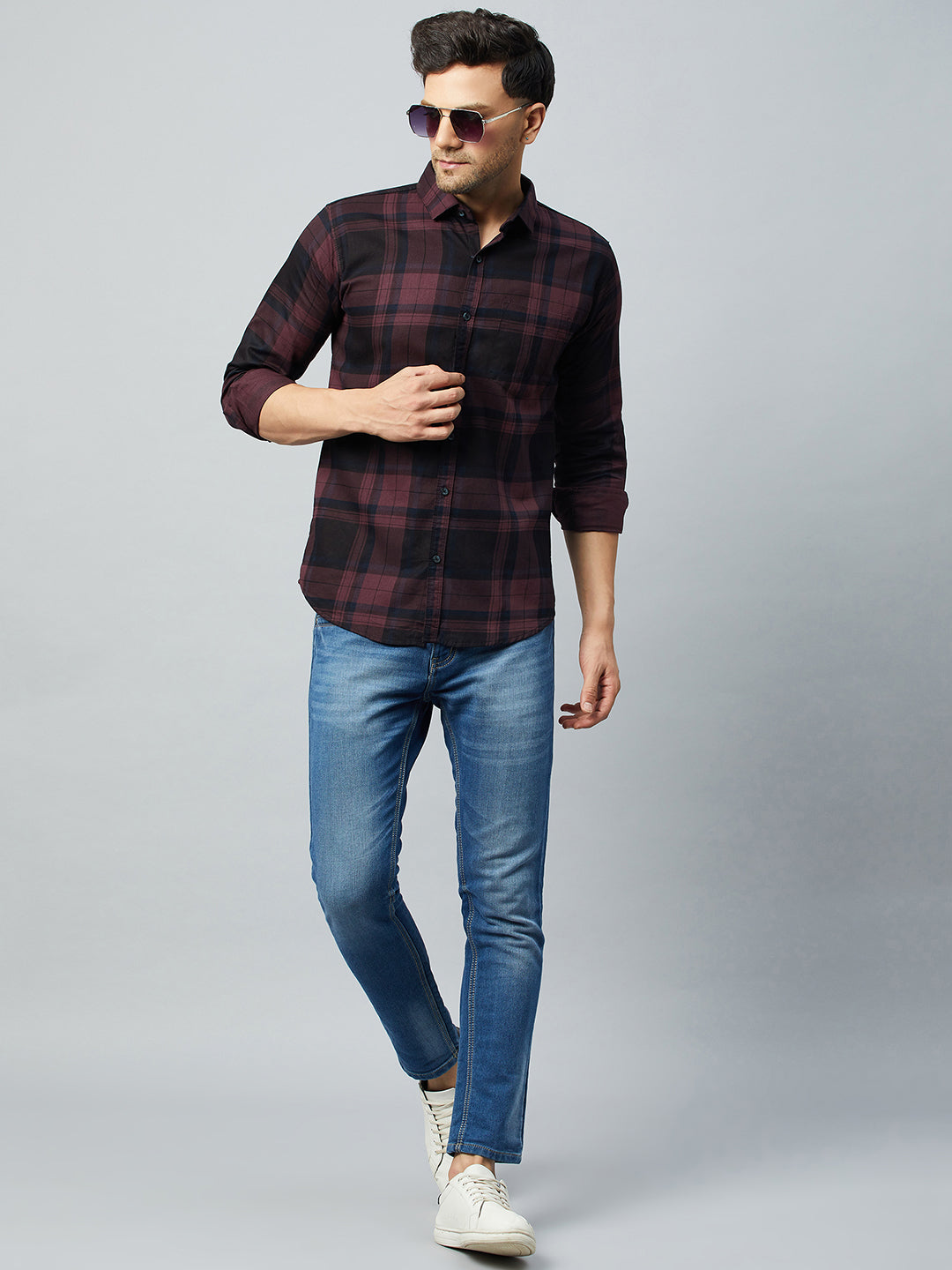 Maroon Full Sleeve Check Shirt