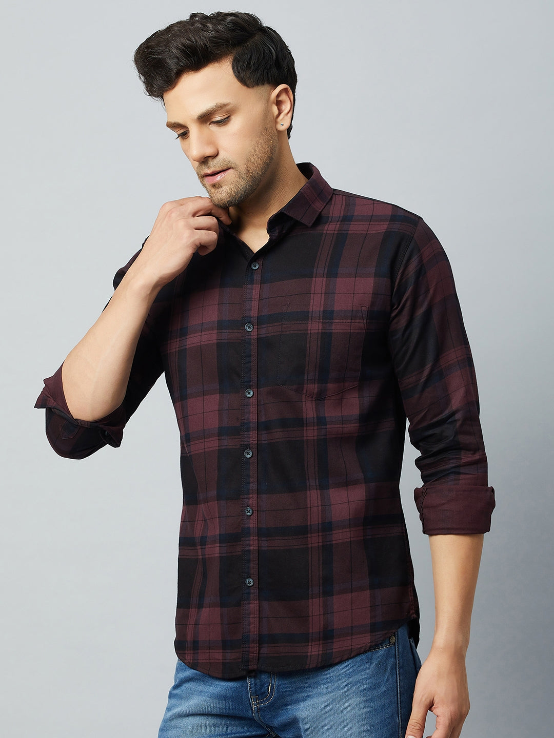 Maroon Full Sleeve Check Shirt
