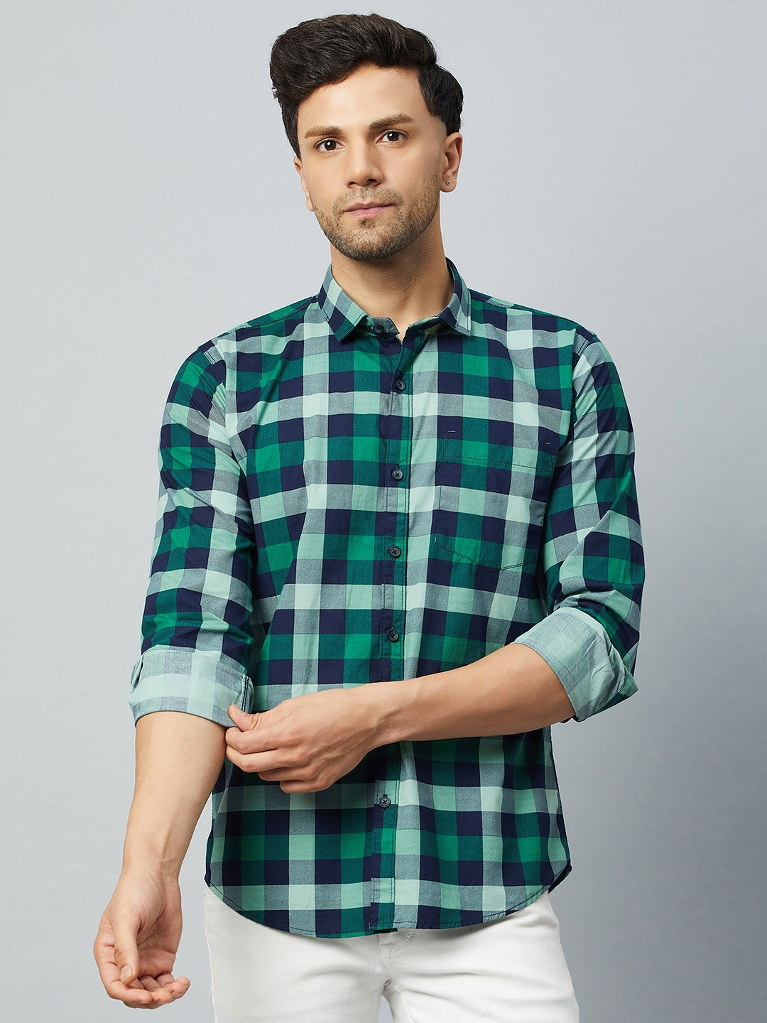 Green Full Sleeve Check Shirt