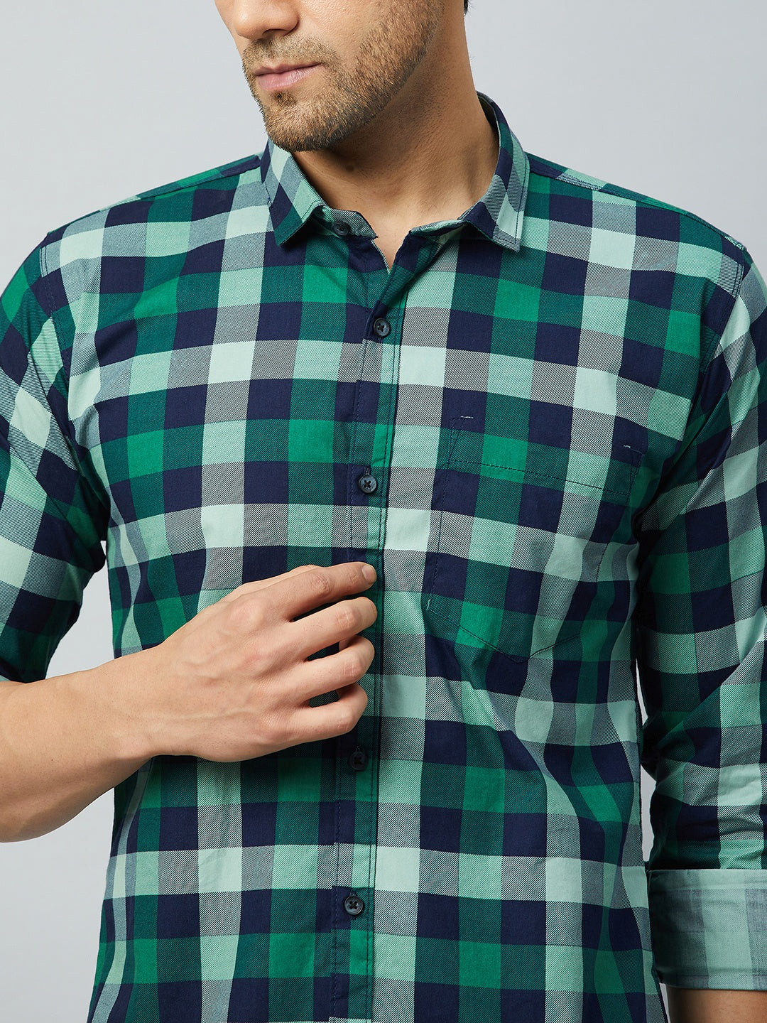 Green Full Sleeve Check Shirt