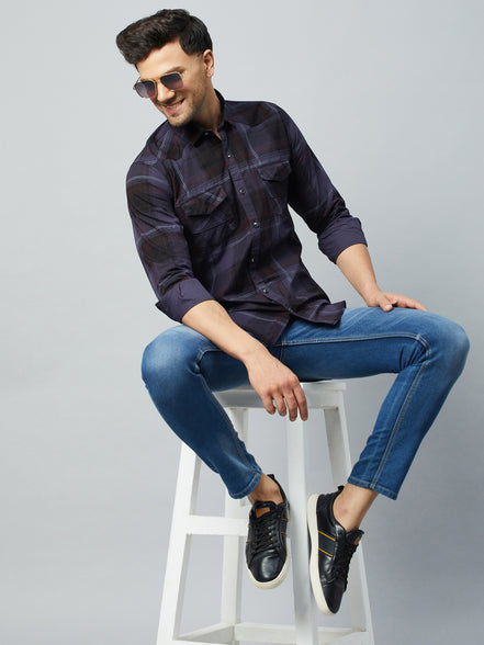 Purple Full Sleeve Check Shirt