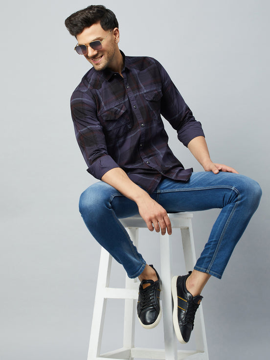 Purple Full Sleeve Check Shirt