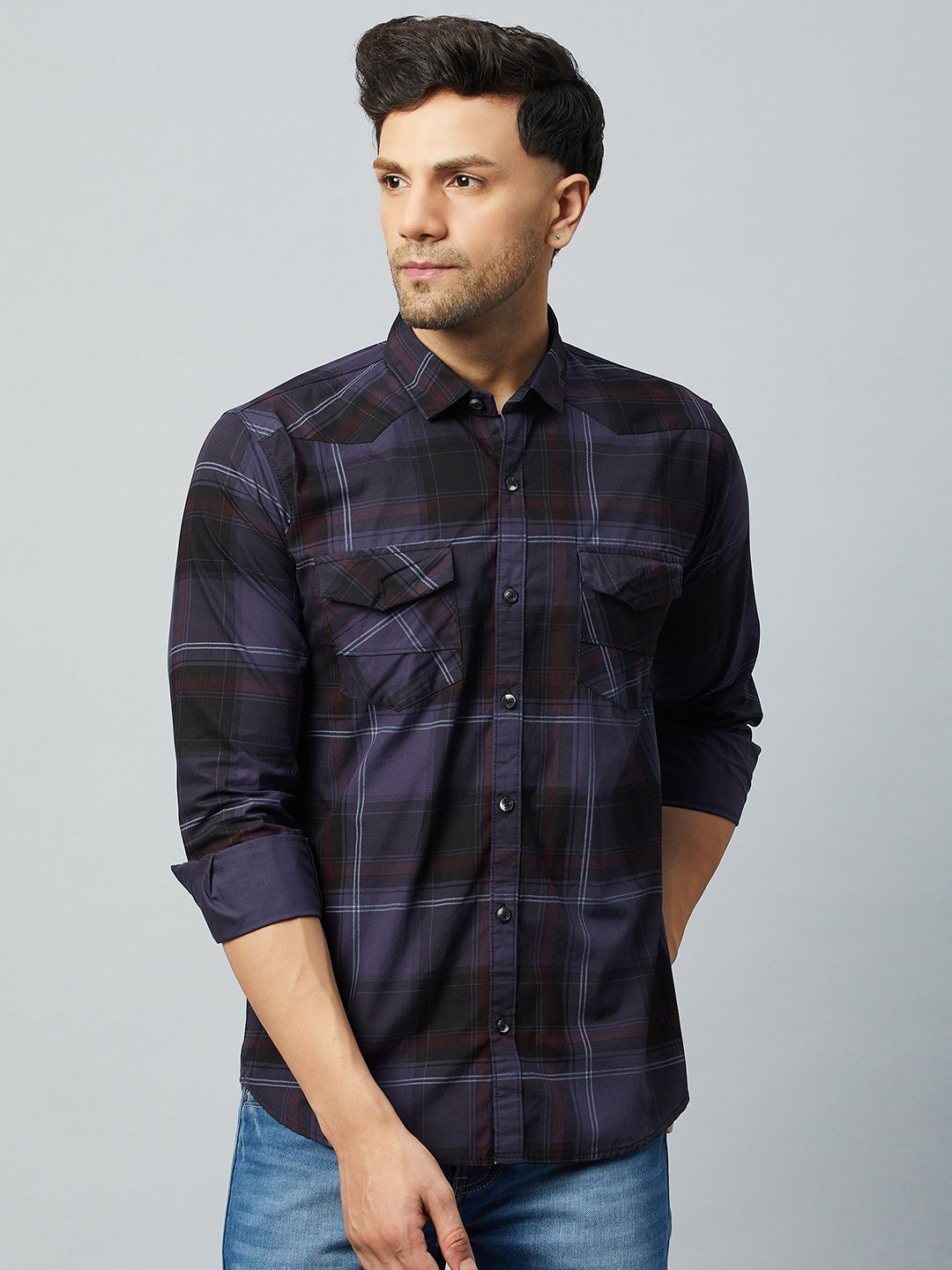 Purple Full Sleeve Check Shirt