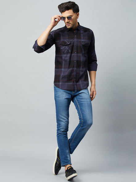 Purple Full Sleeve Check Shirt