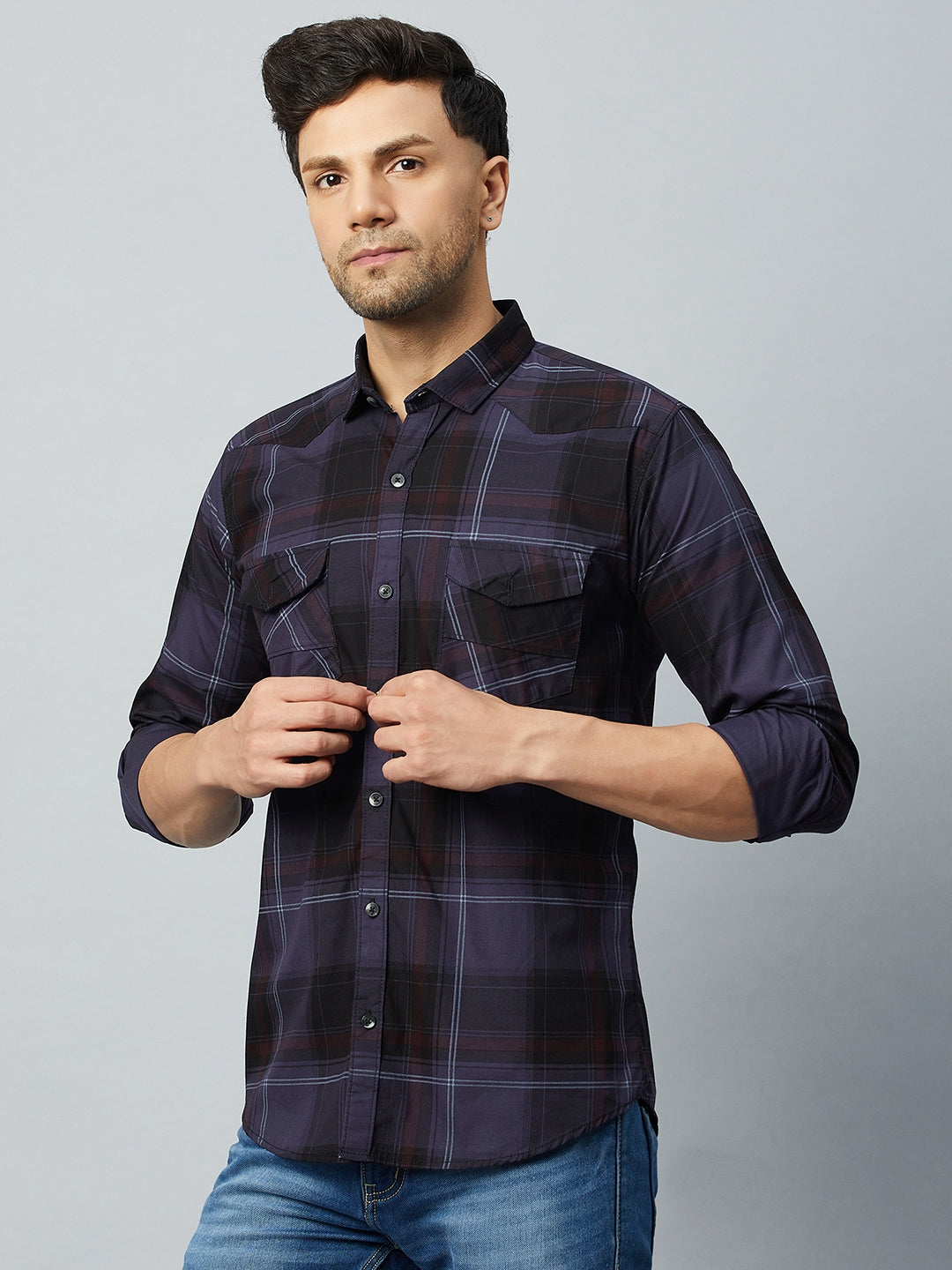 Purple Full Sleeve Check Shirt