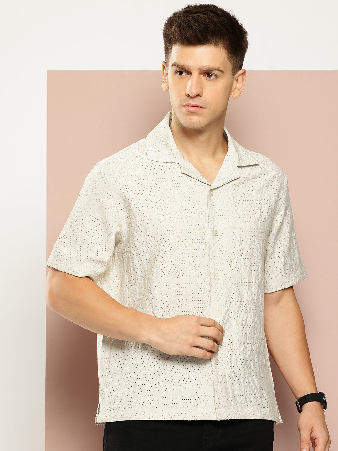 Beige Self Design Shirt