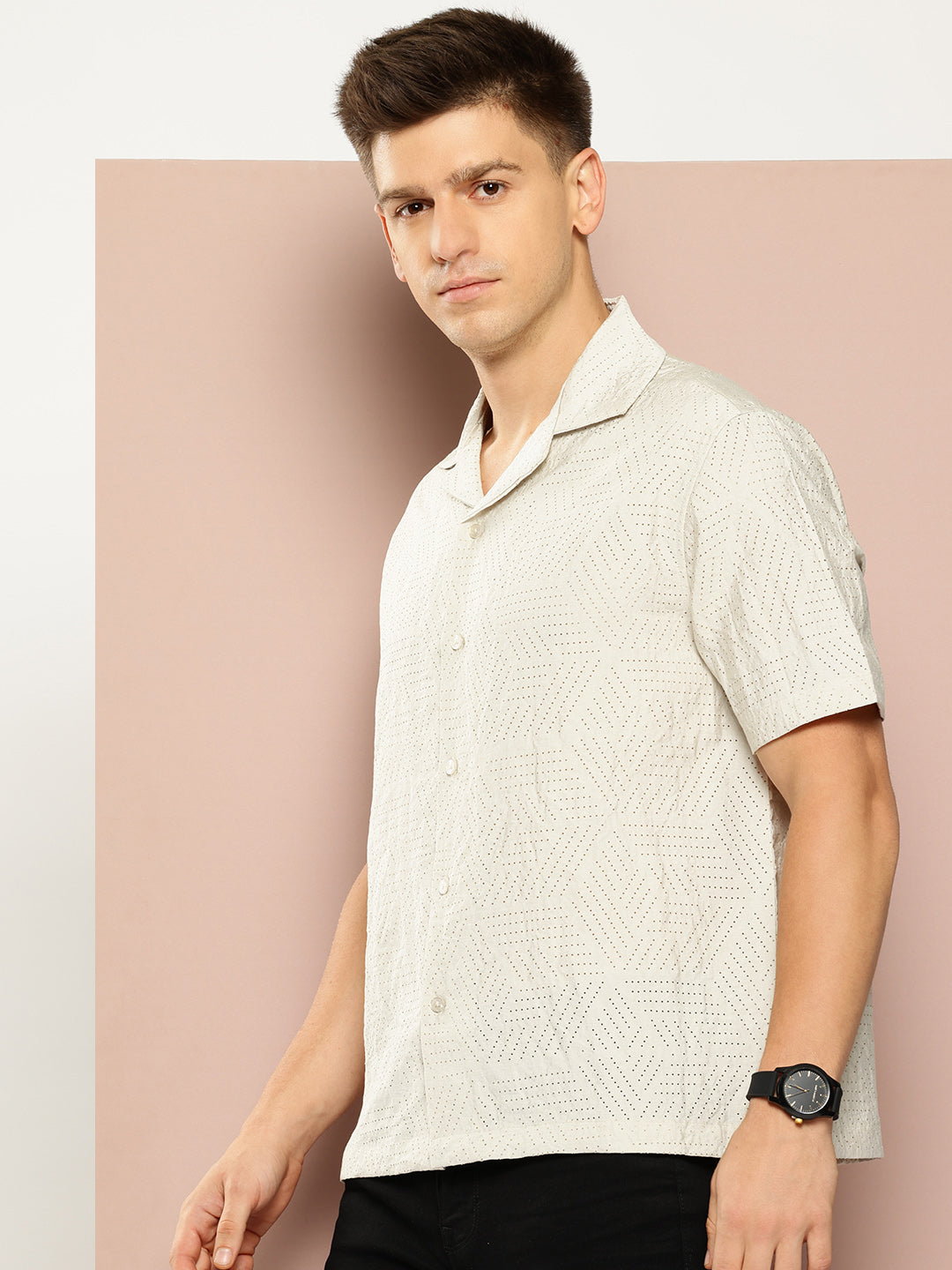 Beige Self Design Shirt