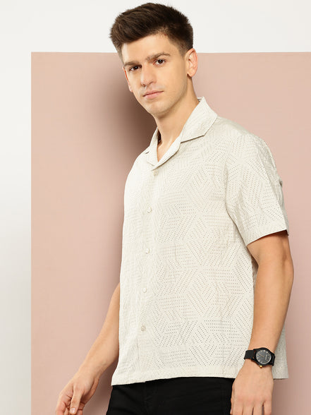 Beige Self Design Shirt
