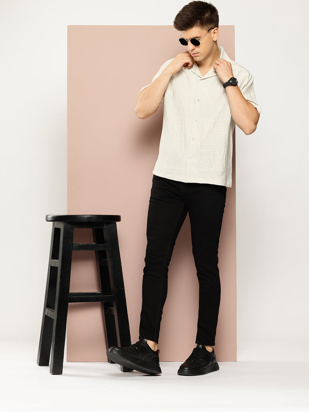 Beige Self Design Shirt