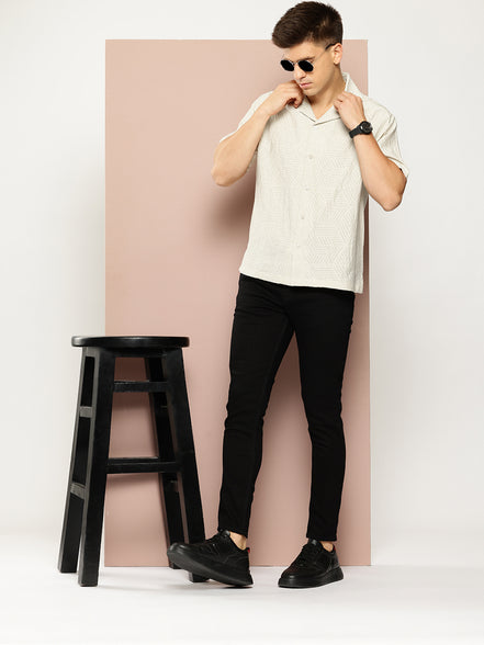 Beige Self Design Shirt