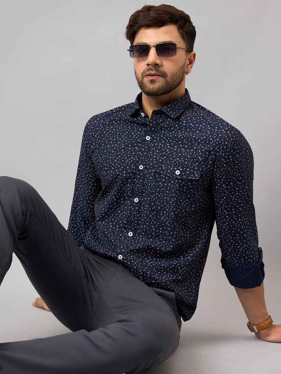 Navy Blue Printed Shirt