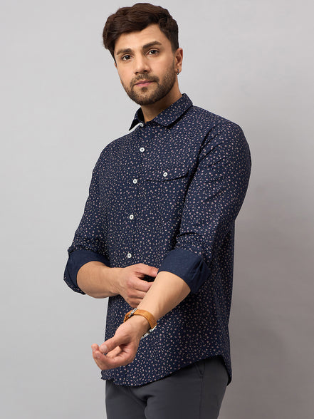 Navy Blue Printed Shirt