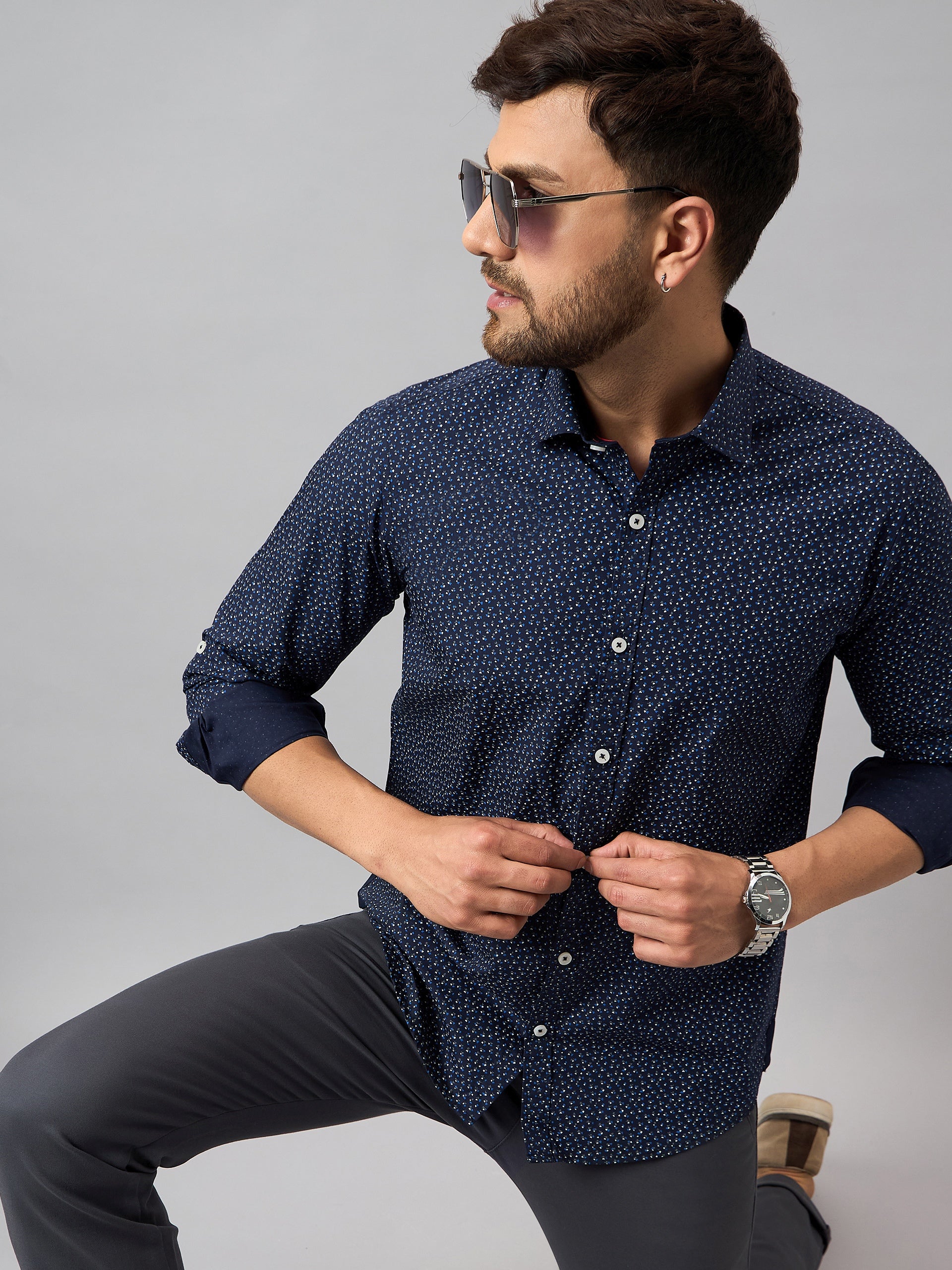 Navy Blue Printed Shirt
