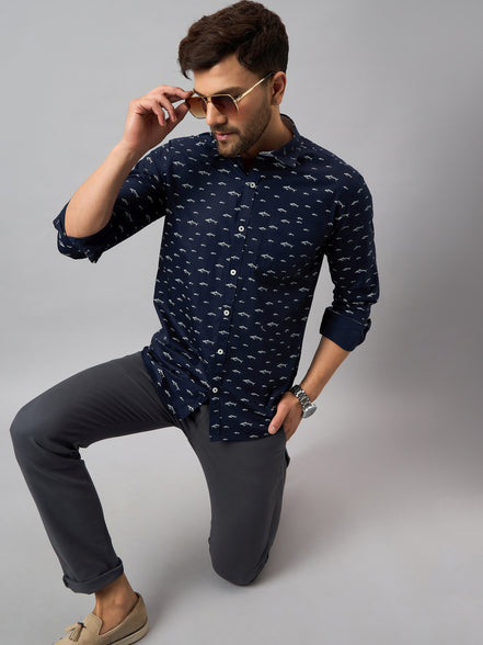 Navy Blue Printed Shirt